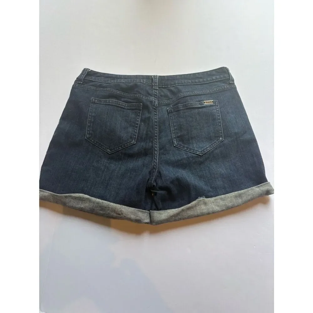 Jennifer Lopez Women's Dark Blue Embroidered Denim Roll-Cuff Shorts Size 8